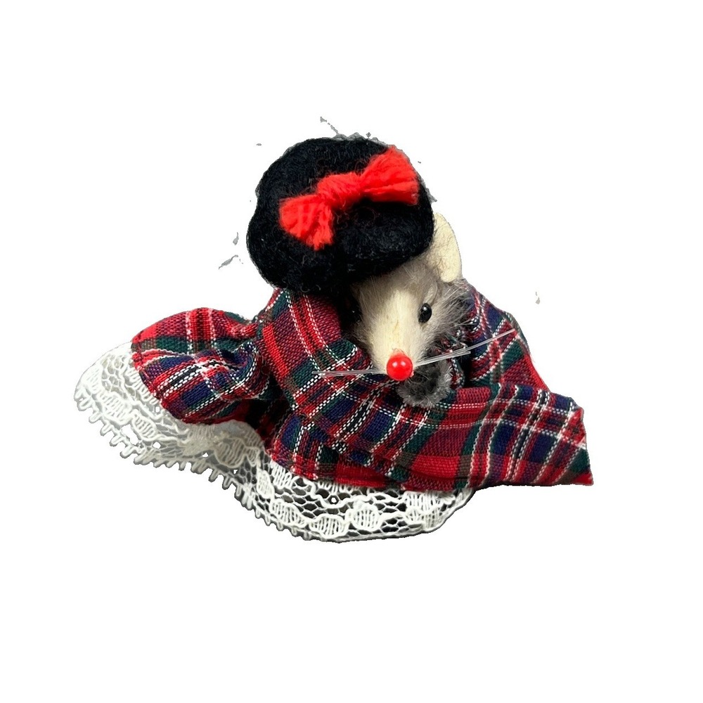 Vintage Mice Original Fur Toy West Germany Scottish Mouse Plaid